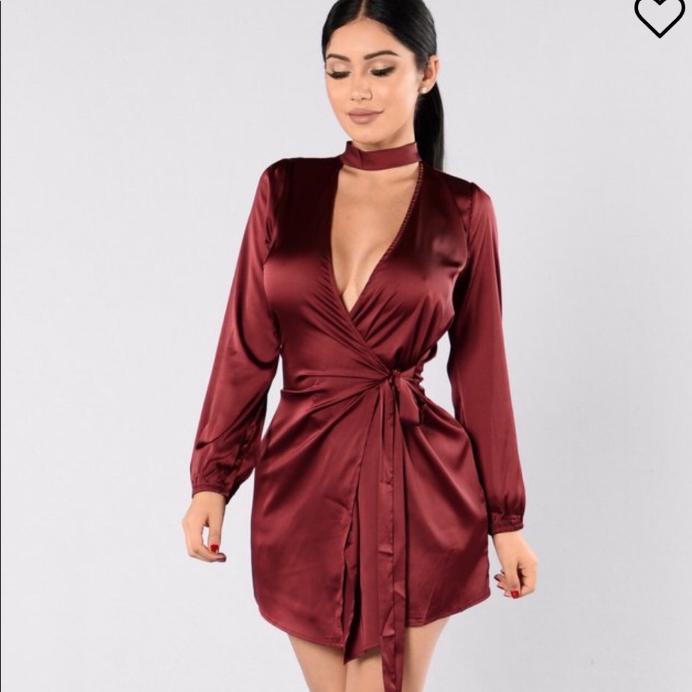 Fashion Nova Mini Wrap Dress-burgundy -M
