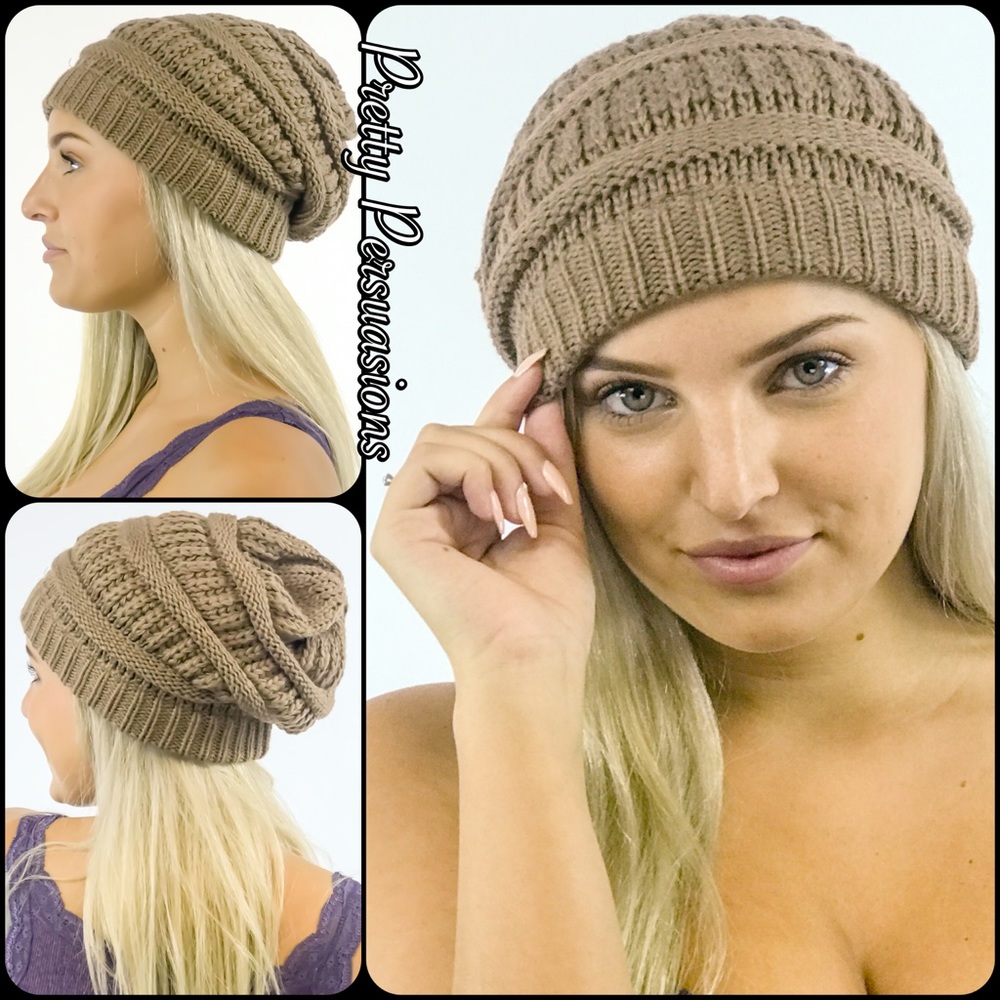 NWT Taupe Slouchy Knit Beanie Hat - Picture 4 of 5