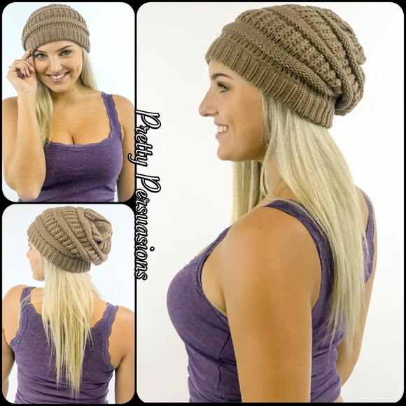 NWT Taupe Slouchy Knit Beanie Hat - Picture 2 of 5