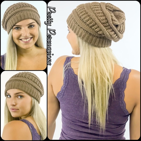 NWT Taupe Slouchy Knit Beanie Hat - Picture 3 of 5