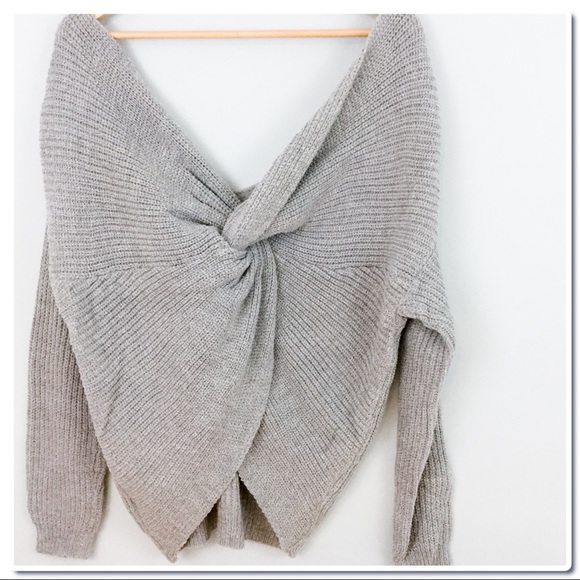 Open Back Knot Knit Sweater in Heather Gray - Picture 6 of 8