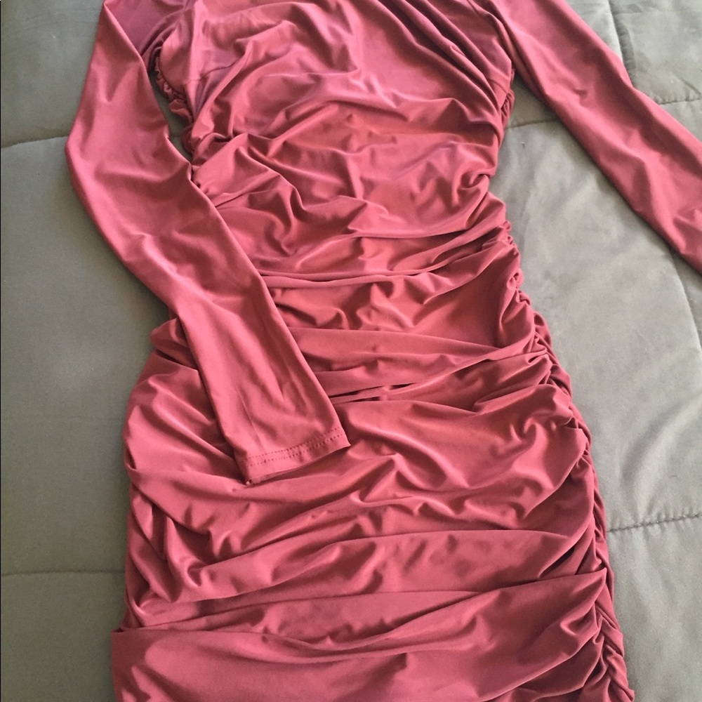 Silky plum super fitted rouched dress
