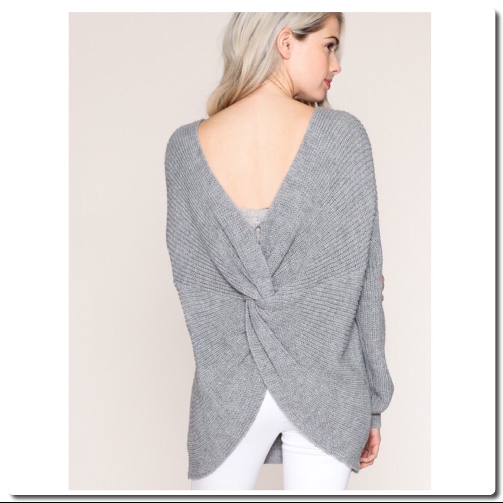 Cozy  Oversized Back Knot Sweater Heather Gray - Picture 2 of 8