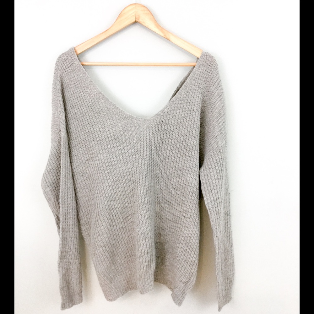 Cozy  Oversized Back Knot Sweater Heather Gray - Picture 5 of 8