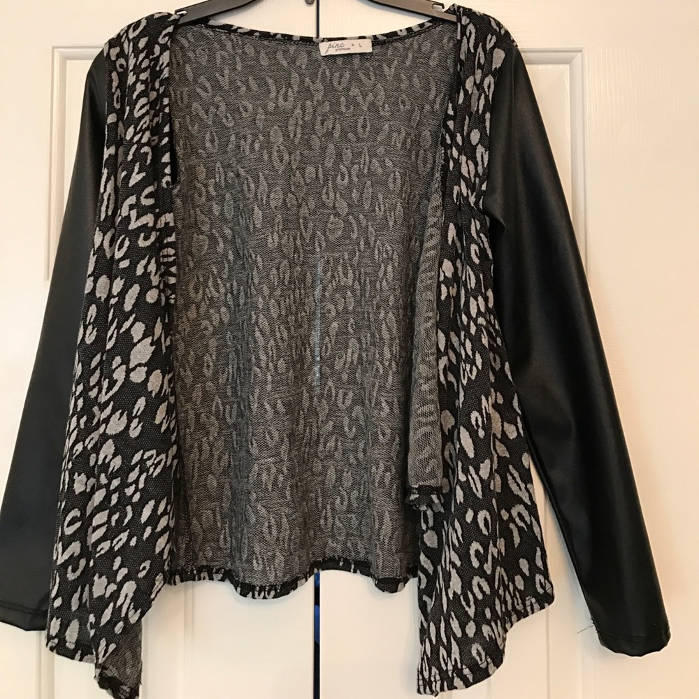 Pinc Premium Black & Gray Pleather Sleeve Cardigan