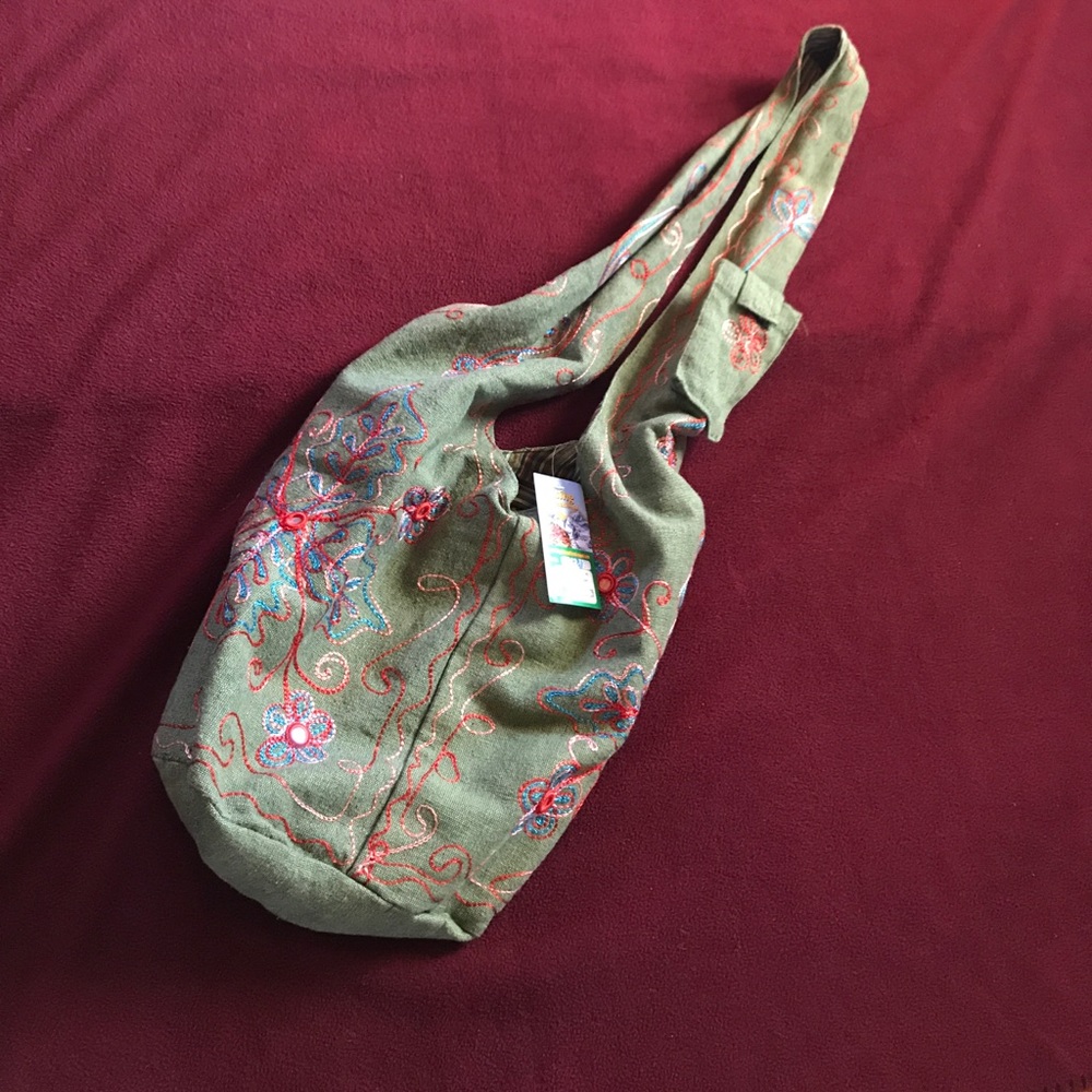 Boho Embroidered Sage Hobo Bag — Gorgeous NWT