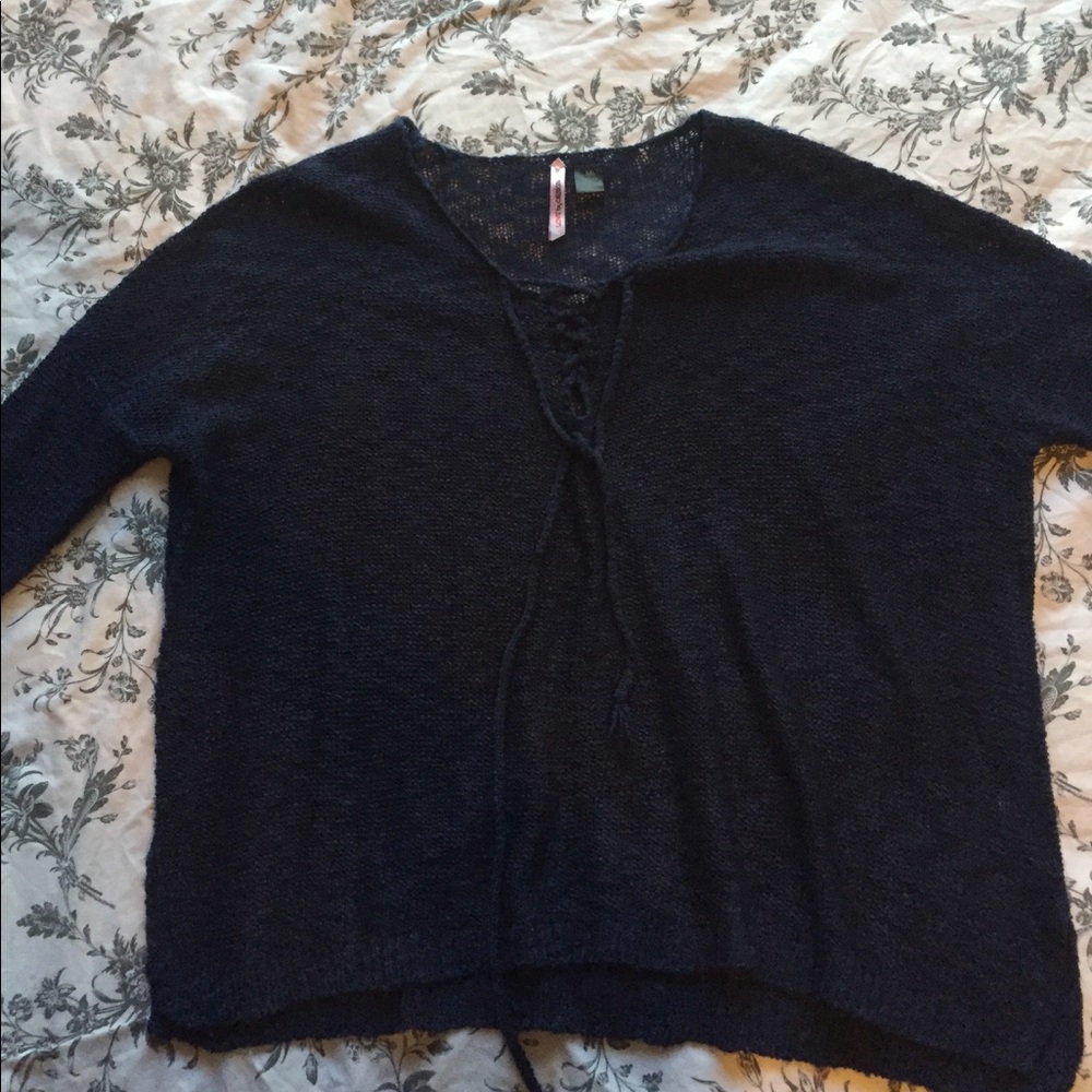 Lace Up Navy Sweater
