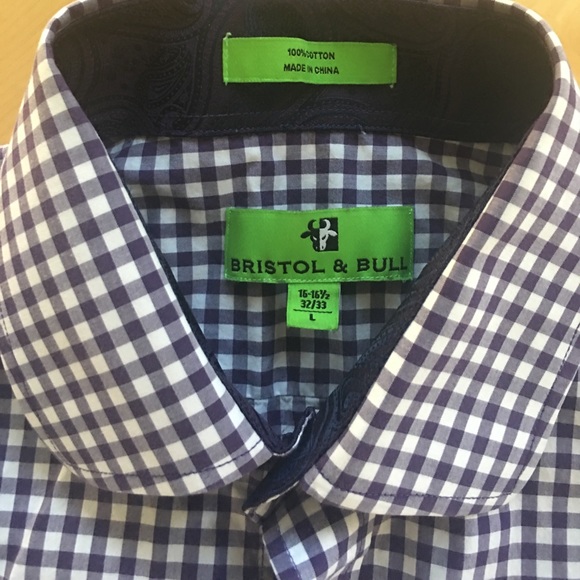 BRISTOL & BULL check men’s button down - Picture 2 of 4