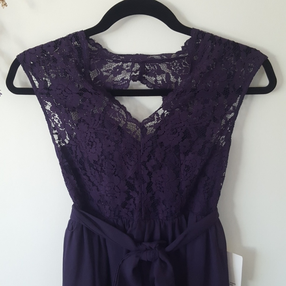 Purple lace open-back formal dress