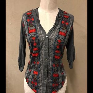 Anthropologie Grey Embroidered Top by Tiny