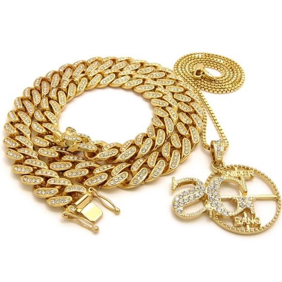 18" Iced Out Cuban Choker Chain & SG Necklace set - Picture 4 of 6