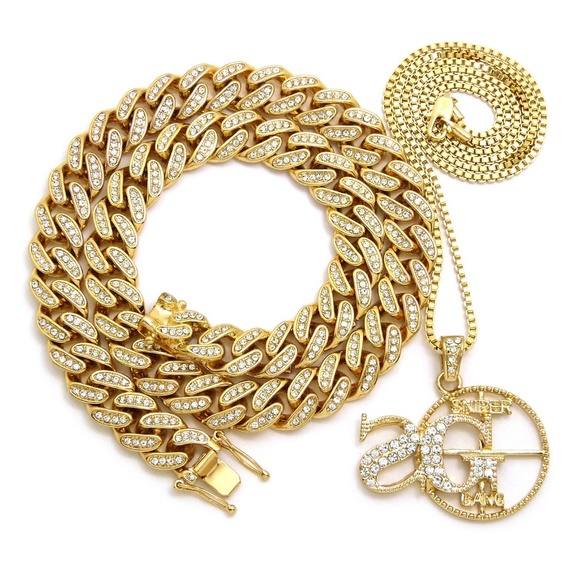 18" Iced Out Cuban Choker Chain & SG Necklace set - Picture 3 of 6