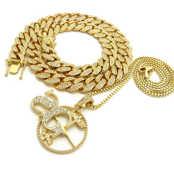 18" Iced Out Cuban Choker Chain & SG Necklace set - Picture 5 of 6