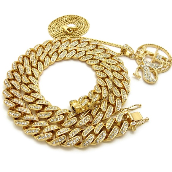 18" Iced Out Cuban Choker Chain & SG Necklace set - Picture 6 of 6