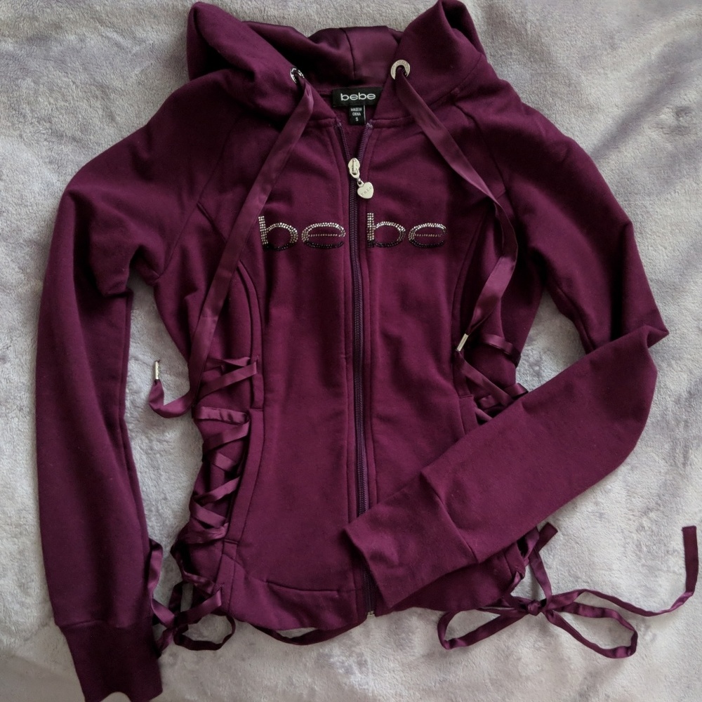 Bebe Plum Lace up zip Hoodie