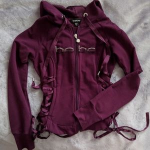 Bebe Plum Lace up zip Hoodie