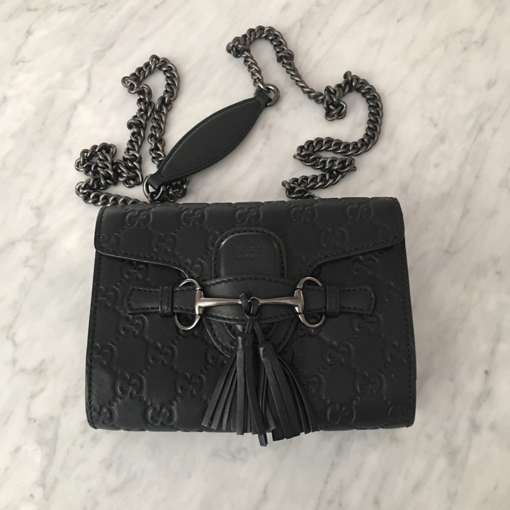 Gucci crossbody bag with gunmetal gray chain strap