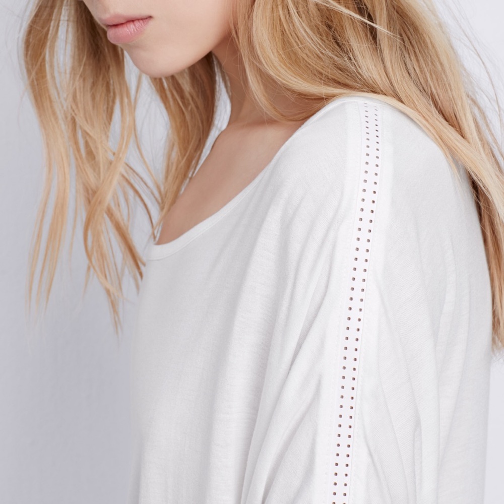VINCE White Perforated Inset Dolman Sleeve Tee