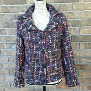 Tweed jacket blazer colorful three button sz 10