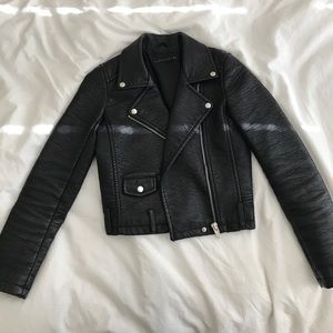 Zara Vegan Leather Cropped Moto Jacket