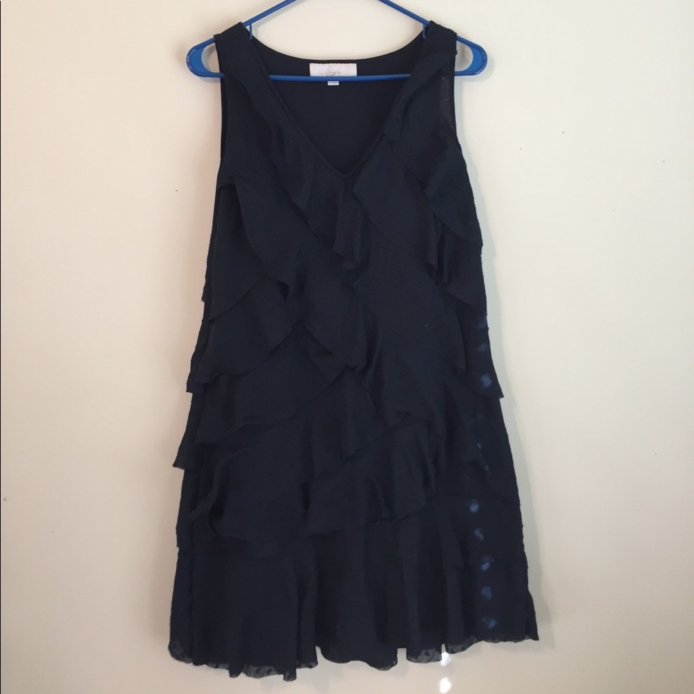 Navy LOFT Ruffle Dress