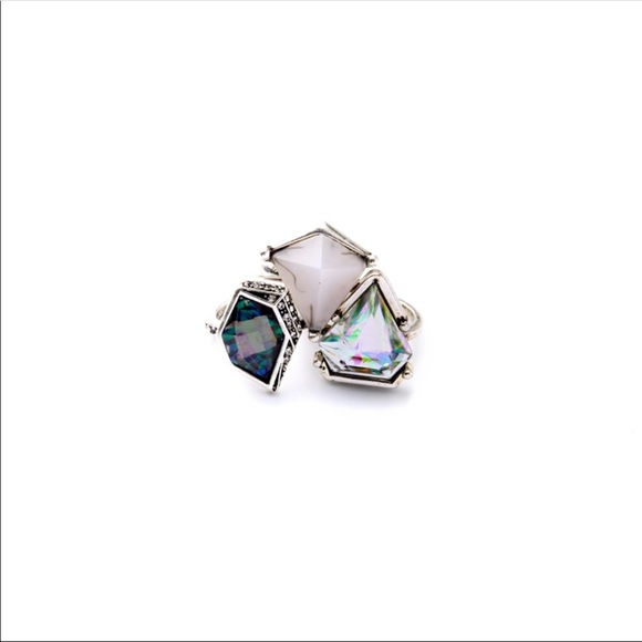 //Kiss me// New design geometric gemstone ring set - Picture 2 of 7