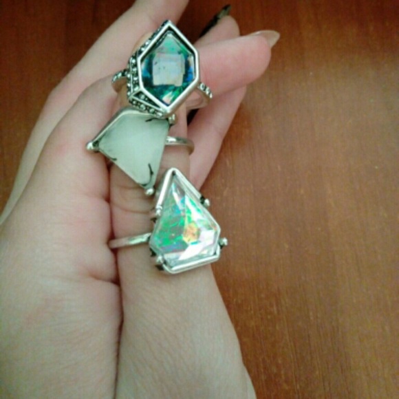 //Kiss me// New design geometric gemstone ring set - Picture 6 of 7