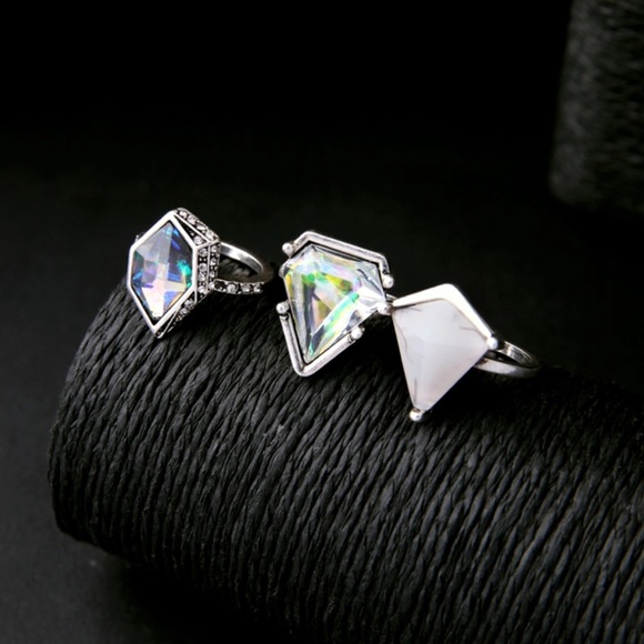 //Kiss me// New design geometric gemstone ring set - Picture 3 of 7
