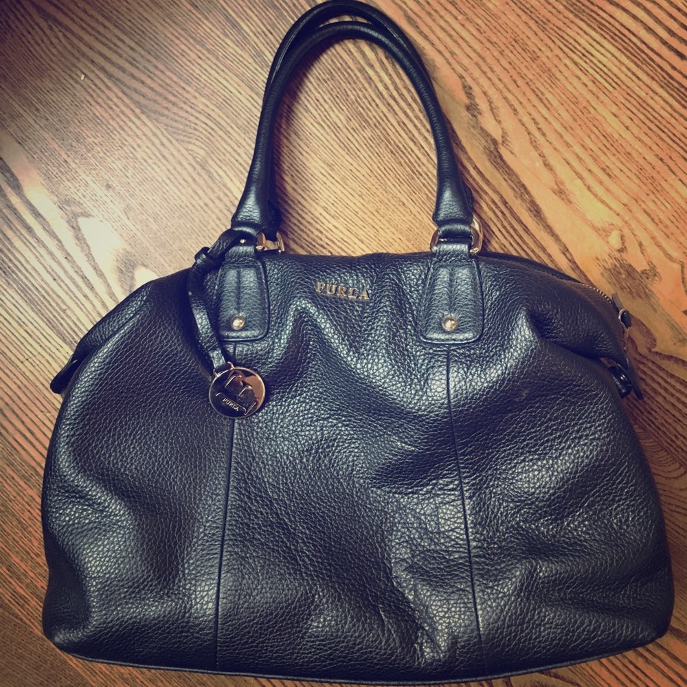 Furla black leather tote