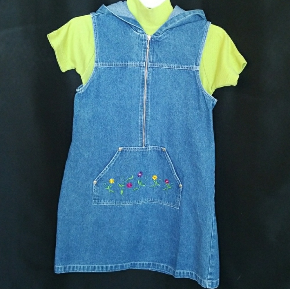 Dress EmbroiderBlueDenimHoodJumperDress&GreenBodysuitTop