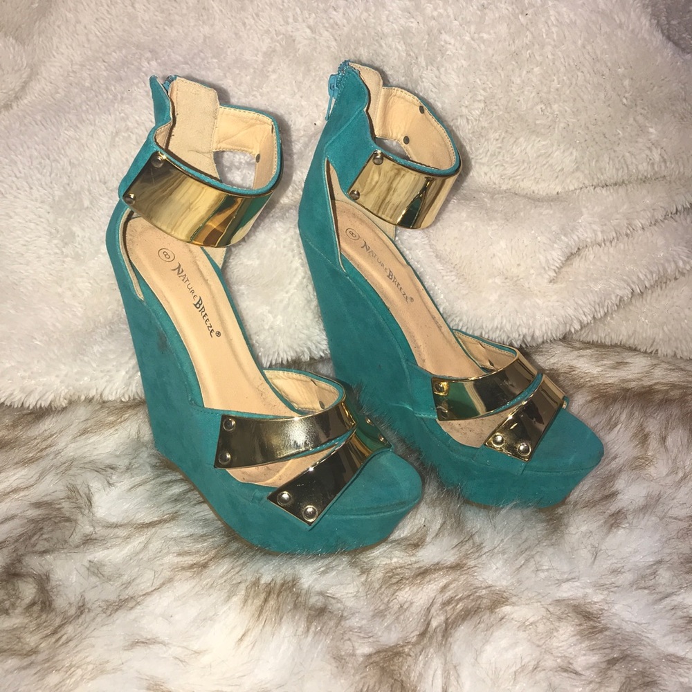 Turquoise wedges with gold plate detailing