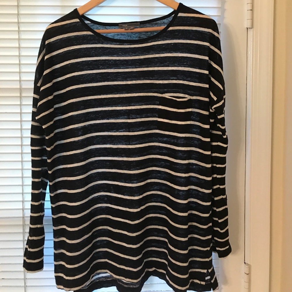 Vince Long Sleeve Stripped Tee, Size Small