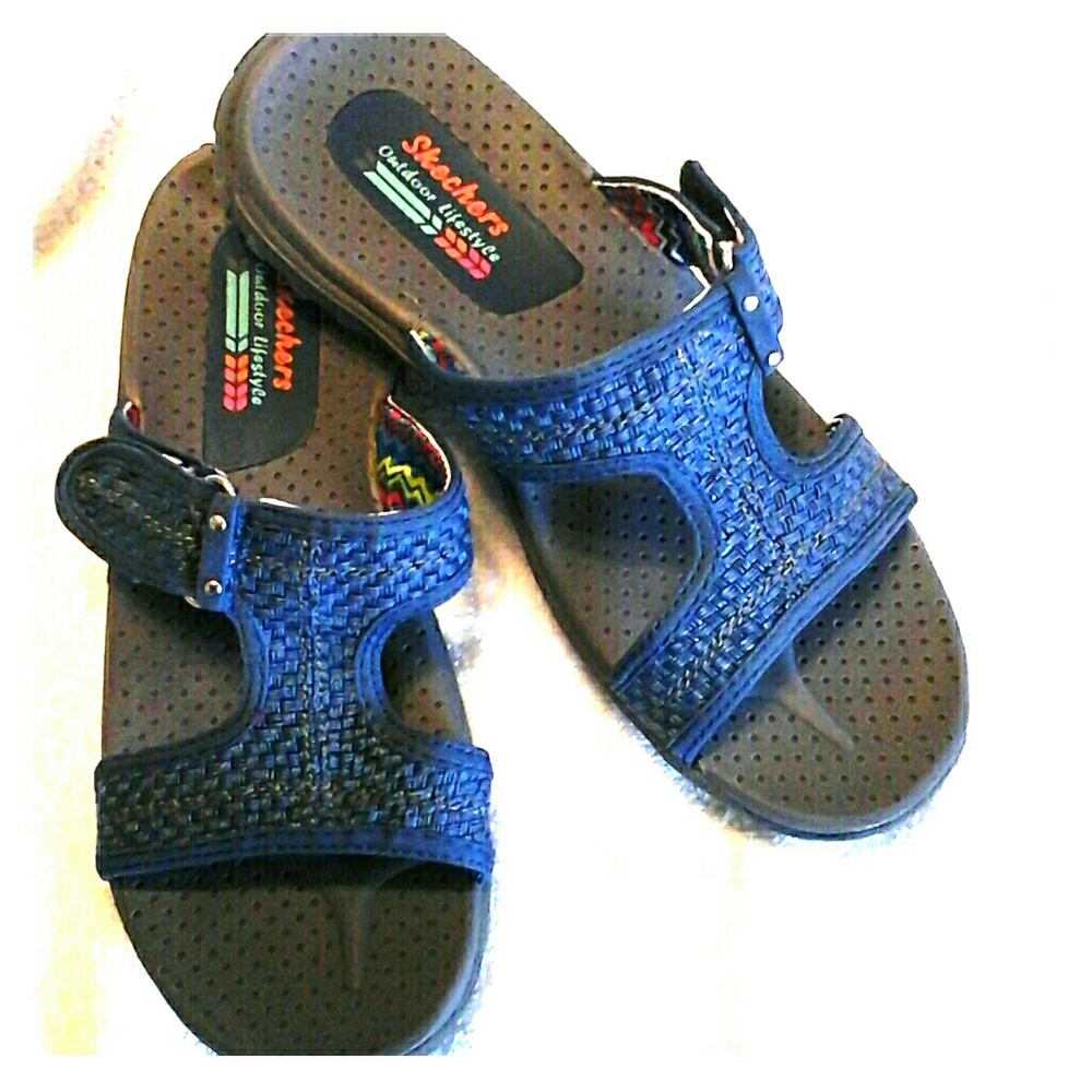 Skechers slides blue grey Sz 6