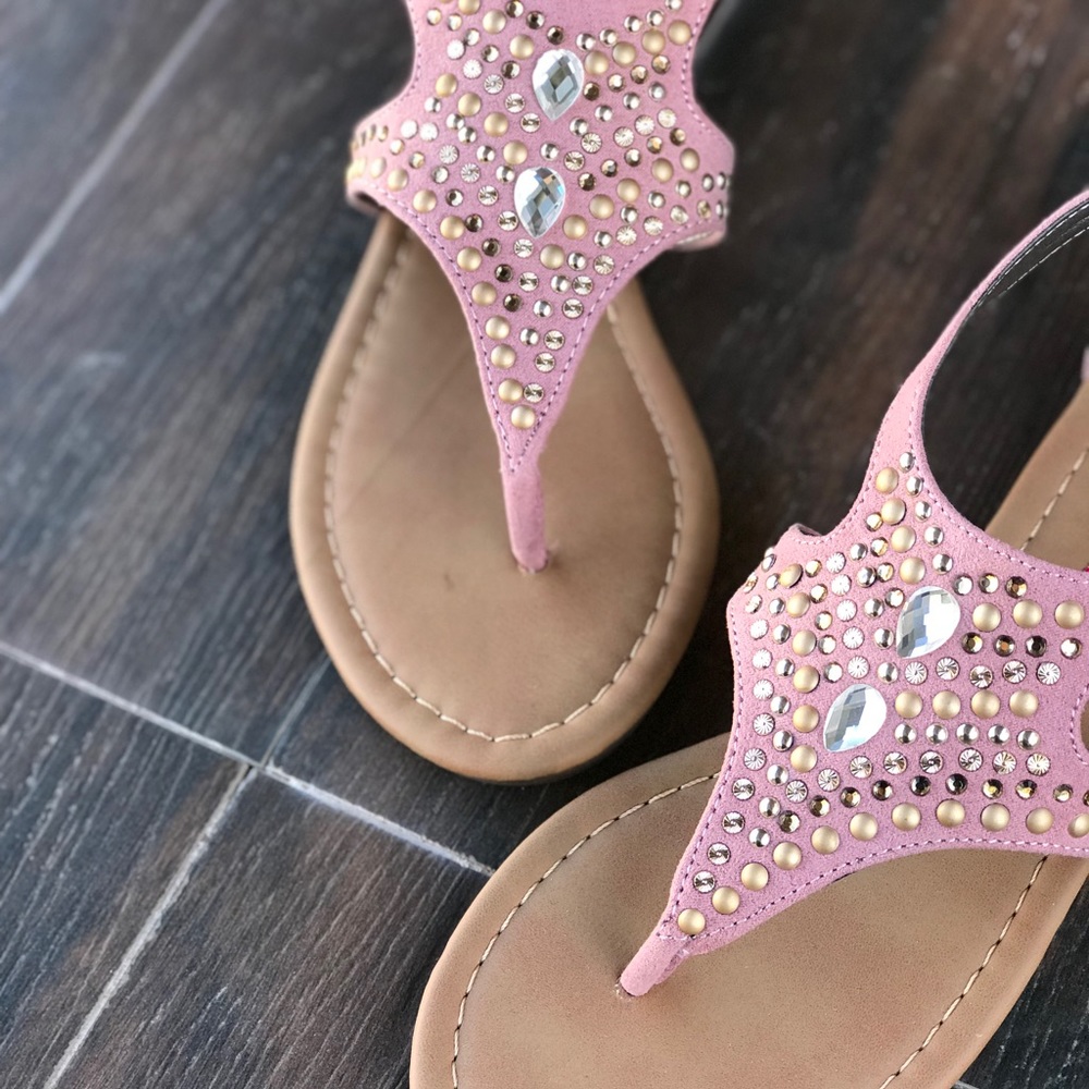 Blush Pink Studded Jeweled Sandal - Picture 3 of 3