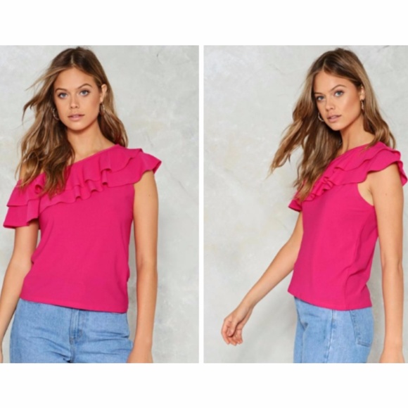 Nasty Gal Night Dancer Fuchsia Ruffle Top - Picture 1 of 3