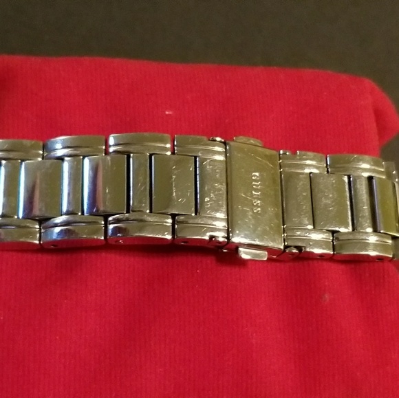 Guess silver diamond studded watch in Guess pouch main image 7