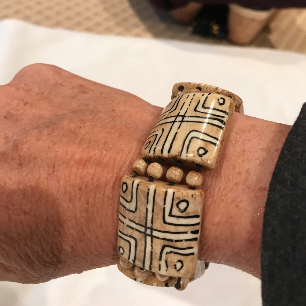 Ceramic tribal bead bracelet- elastic band