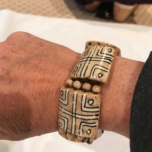 Ceramic tribal bead bracelet- elastic band