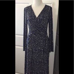 Chaps Faux Wrap Style Mid Length Patterned Dress