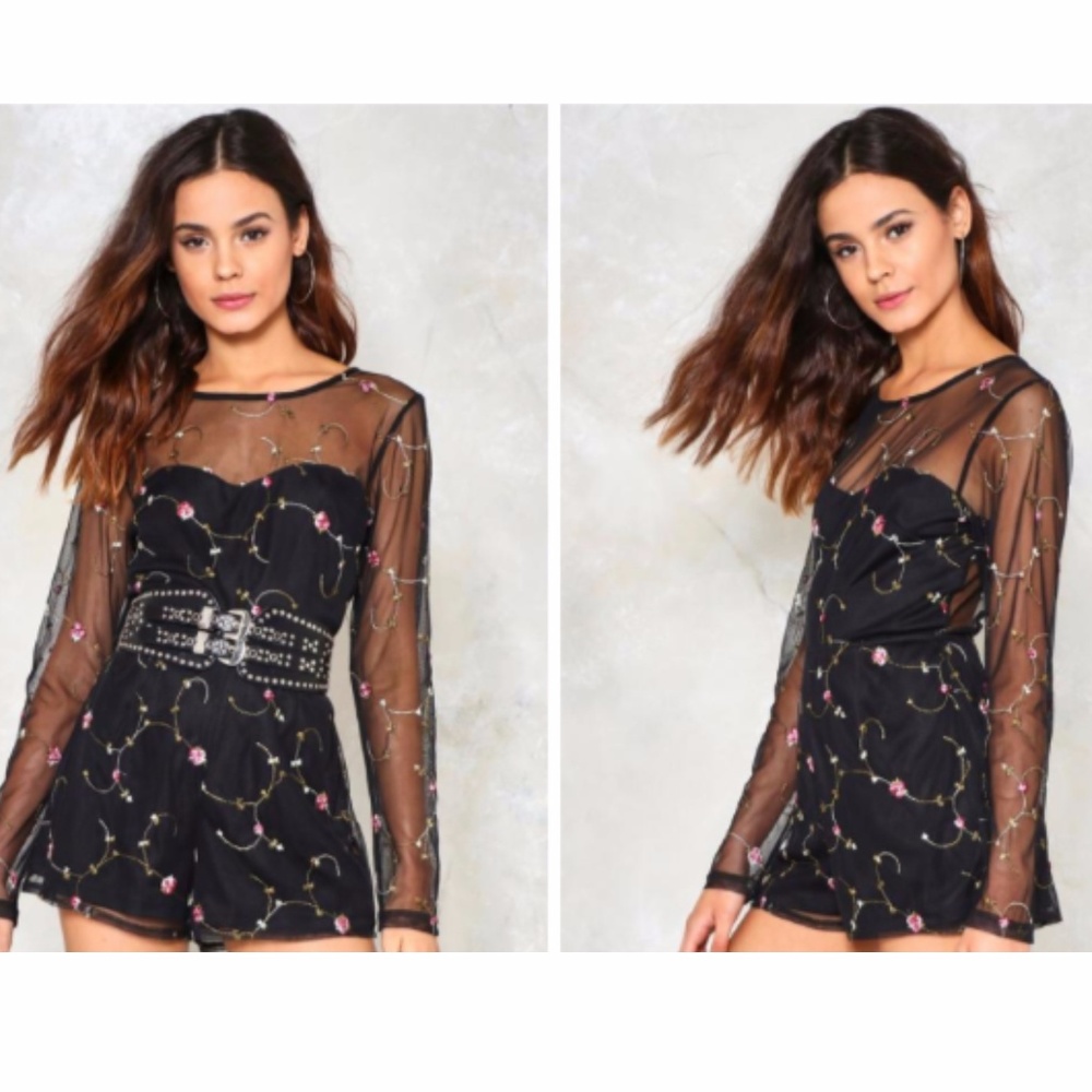 Nasty Gal Deep in the Meadow Mesh Romper