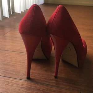 Red velvet stacked pumps! Worn once!