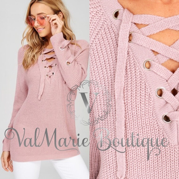 Mauve Lace Up Sweater - Picture 2 of 3