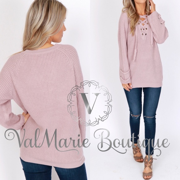 Mauve Lace Up Sweater - Picture 3 of 3