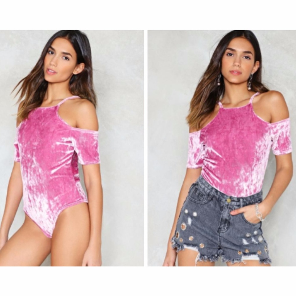 Nasty Gal Touch by Touch Pink Velvet Bodysuit