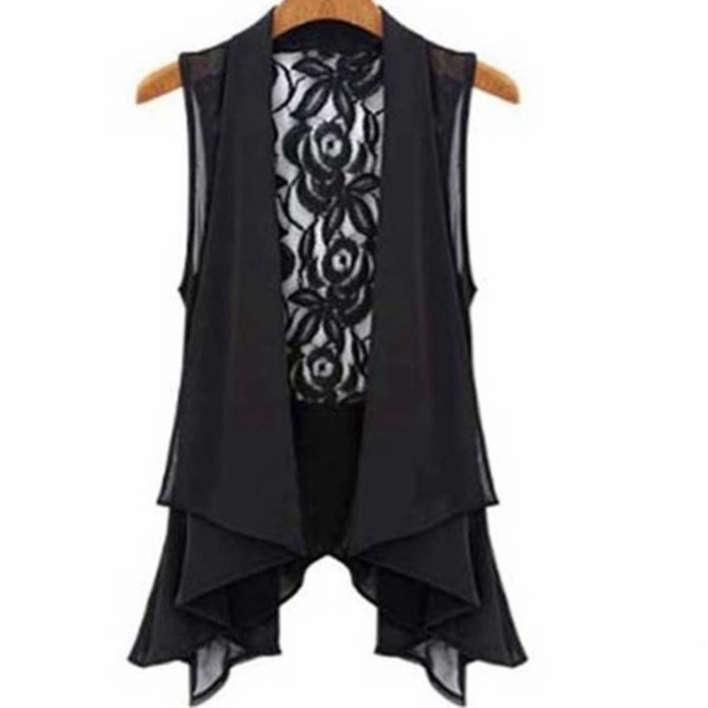 Ruffle & Lace Tie Black Dress Blouse Vest Top NWT - Picture 1 of 8