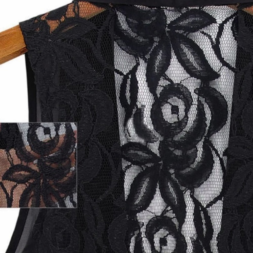 Ruffle & Lace Tie Black Dress Blouse Vest Top NWT - Picture 4 of 8