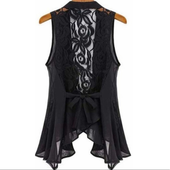 Ruffle & Lace Tie Black Dress Blouse Vest Top NWT - Picture 2 of 8
