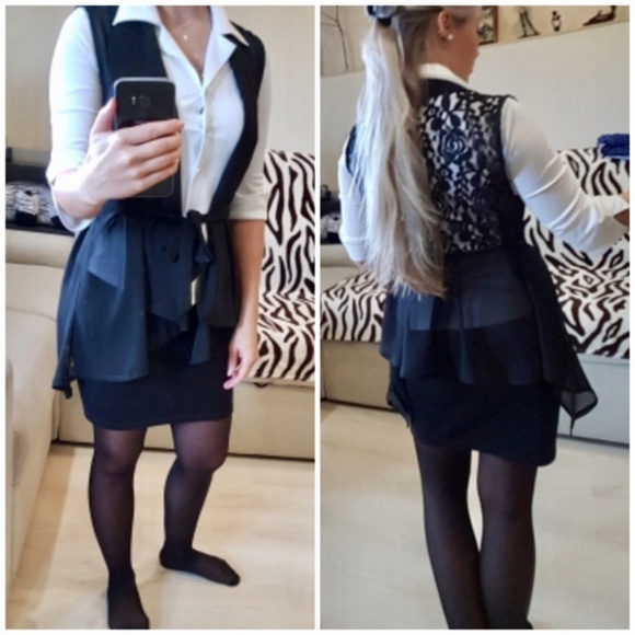 Ruffle & Lace Tie Black Dress Blouse Vest Top NWT - Picture 5 of 8