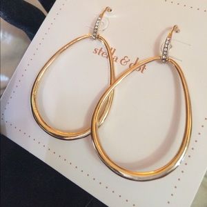 STELLA & DOT Gold, crystal 2.5" long hoop earrings