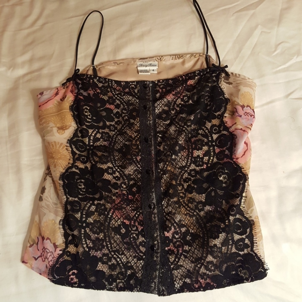 Tracy Reese 100% Silk & Black lace Camisole - Sz 4